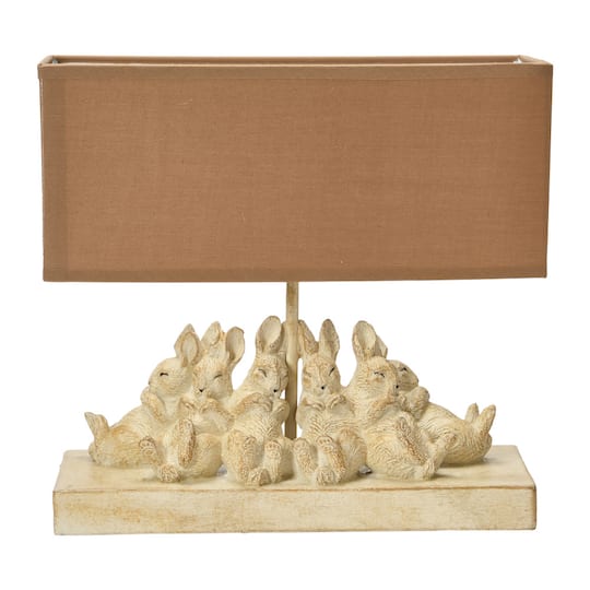 Hello Honey® 14" White and Sand Rabbit Table Lamp with Rectangle Linen Shade